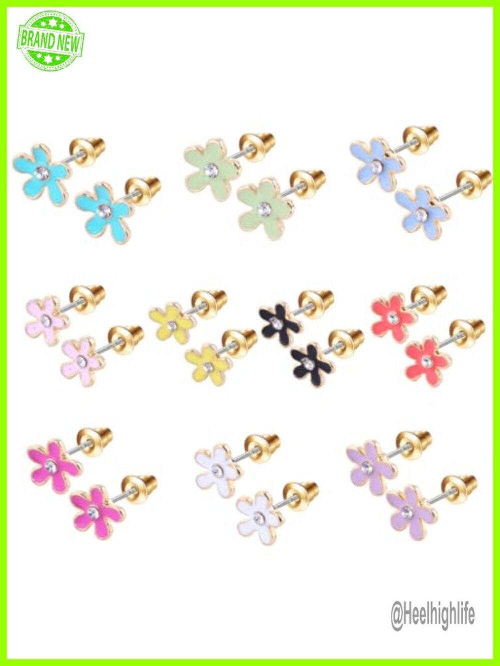 10 Pairs Hypoallergenic Stud Earrings with Stainless Steel Post Assorted Flower